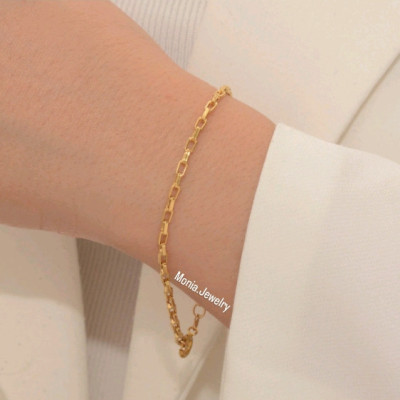 دستبند استیل آجری زنانه ظریف طرح طلا رنگ ثابت ضدحساسیت