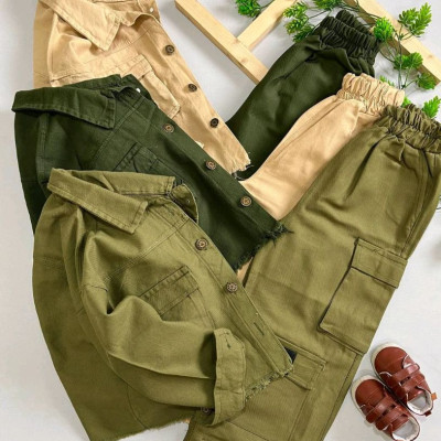 کت کراپ و شلوار کارگو دخترانه-143422