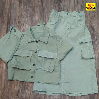 ست دو تیکه کتان رنگی کت و دامن کت کوتاه پایین ریش دامن اسپرت میدی