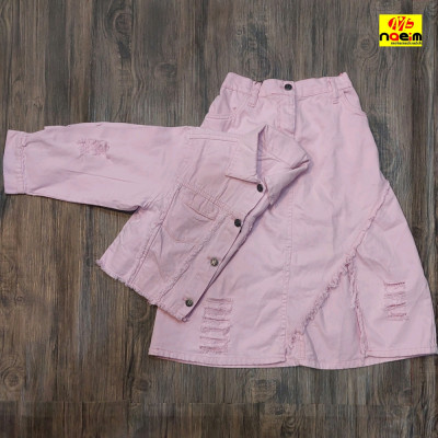 ست دو تیکه کتان رنگی کت و دامن کت کوتاه پایین ریش دامن میدی چاک دار