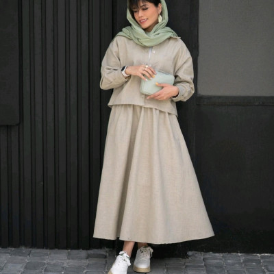 ست کت و دامن زنانه جنس لینن نچرال ترک سایز 38 الی 44