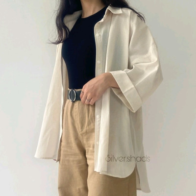 شومیز مانتویی زنانه جنس لینن نچرال سایز 38 الی 46-141736