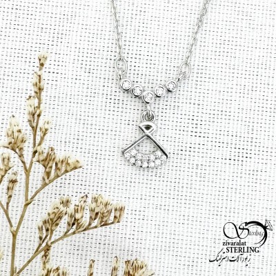 گردنبند نقره نگین اتمی طرح دار کد 14983
