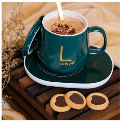 ماگ برند لاکی به همراه صفحه گرم کن برقی سبز تیره-141905