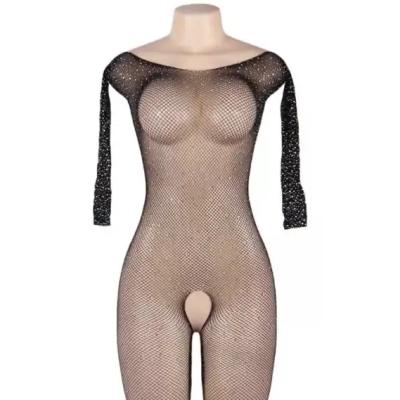 لباس خواب یا بادی زنبوری یکسره فاق باز نگین دار کد 9060-141018