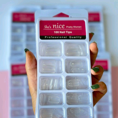 ناخن مصنوعی 100 تایی،بی رنگ، مدل بادومی و مربع