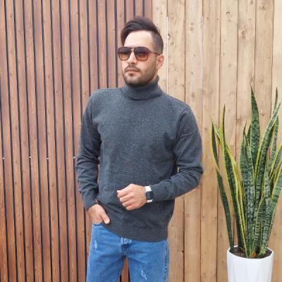 بافت مردانه یقه اسکی رنگ ذغالی