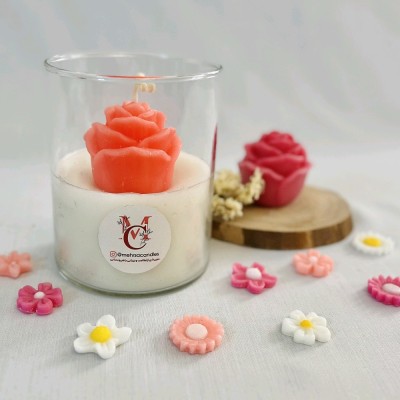 شمع شیشه ای گل رز
