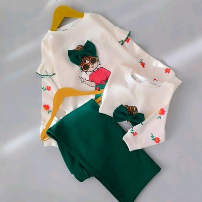 بلوز شلوار دخترانه طرح دختر پاپیونی