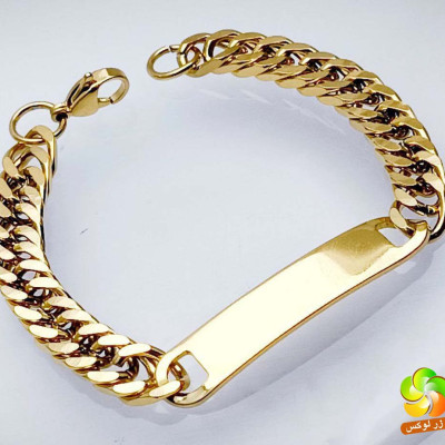 دستبند پلاک دار مردانه استیل طلایی