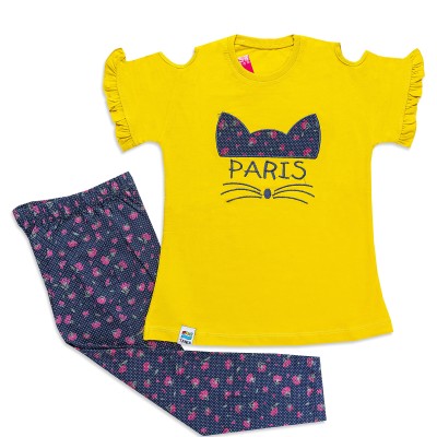 تیشرت شلوار دخترانه گـربه باکلاه پارچه ای سایز50 مناسب 5تا7 سال pikmod