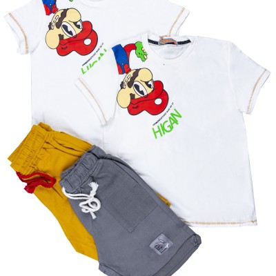 تیشرت و شلوارک ماریوپنبه کتان مناسب2تا6 سال برندhiganدرpikmode