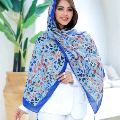شال نخی گلدار منگوله دار طرح پلیسه-137318