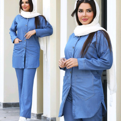 مانتو شلوار زنانه طرح جین نخ پنبه مدل هایلین-142157