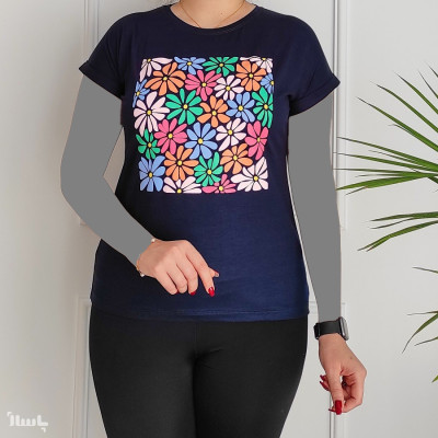 تیشرت آستین سرخود زنانه طرح گل