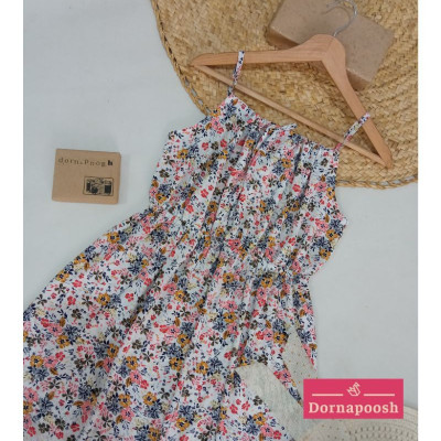 پیراهن روزمره زنانه نخی مدل بندی کوتاه