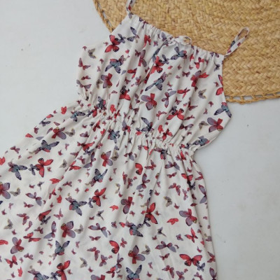 پیراهن روزمره زنانه نخی مدل کوتاه بندی طرح پروانه