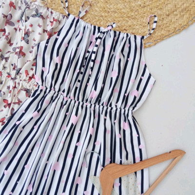 پیراهن روزمره زنانه نخی مدل بندی کوتاه