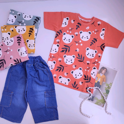 تیشرت و شلوارک اسپرت طرح خرس و بامبو سایز 50/55