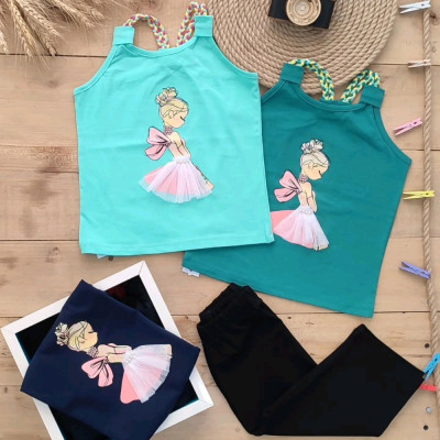 تاپ و ساق شلوارک دخترانه طرح پرنسس سایز 40/45/50