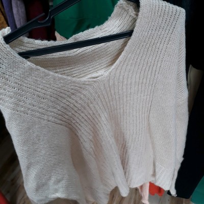 بافت مدل یقه هفت کوتاه وارداتی کرم فری 40-48