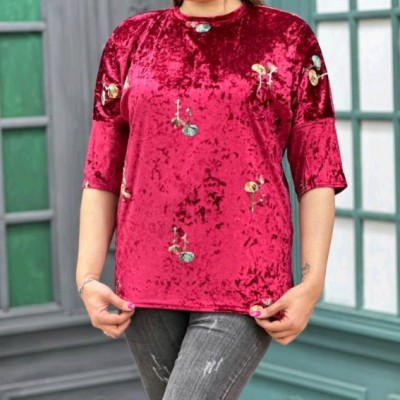 شومیز مخمل خامه دوزی استین کیمونو