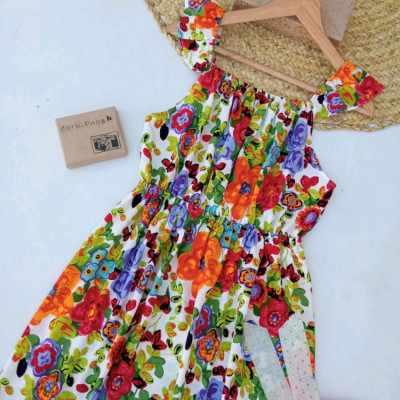 پیراهن روزمره زنانه نخی مدل چیندار گل نارنجی