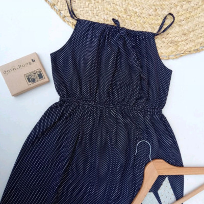 پیراهن روزمره زنانه نخی مدل بندی کوتاه خالخالی