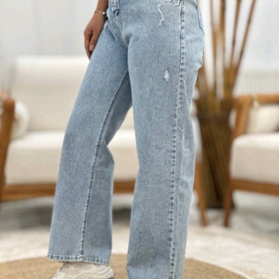 شلوار نیم بگ جین ضخیم اصل شسته شده-145181