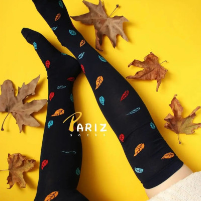 وراب زنانه ساق بلند تا بالای زانو طرح برگ-133188