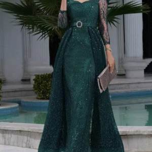 پیراهن مهمانی زنانه گیپور شاین مدل مجلسی گندم-147149