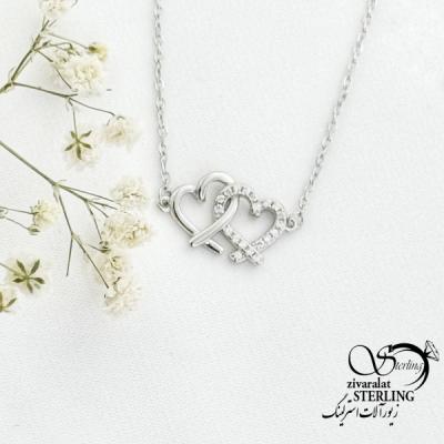 گردنبند نقره قلب دوتایی عیار925 کد 15944