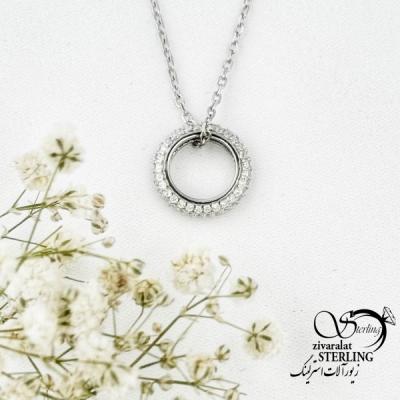 گردنبند دایره جواهری نقره ایتالیا کد 15947