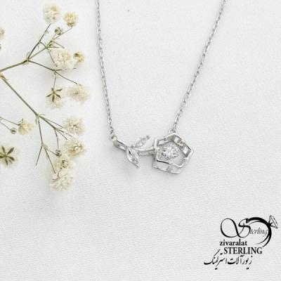 گردنبند آویز گل نقره با عیار925 کد 15952