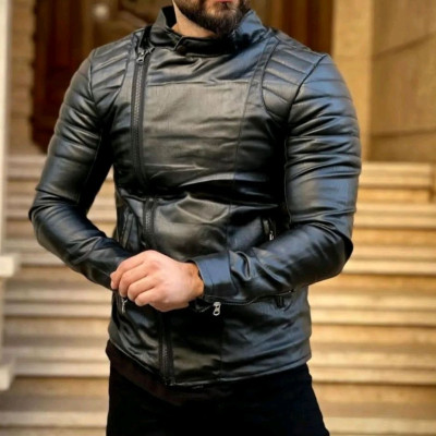 کاپشن چرم زیپ کج