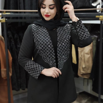 مانتو کتی مجلسی کرپ مازراتی تراکم بالا مدل مانتو کتی مجلسی نگین لوزی