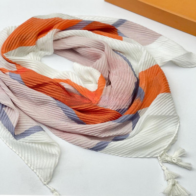 روسری نخ پنبه سفید نارنجی ترکیبی بهاره
