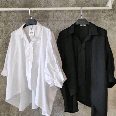 شومیز زنانه جلو بسته داکرون پنبه سفید و مشکی فیری سایز