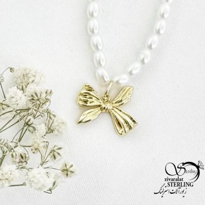 گردنبند مرواریدی با آویز پاپیونی کد 16266
