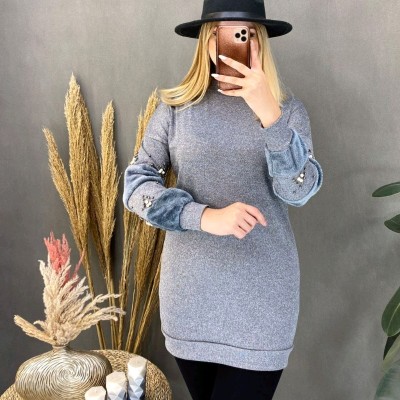 بلوز آستین خز و مروارید و زیر پافر سایز بزرگ-148728