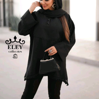 مانتو زنانه کرسپو مشکی مدل پائین ریش و آستین حصیری