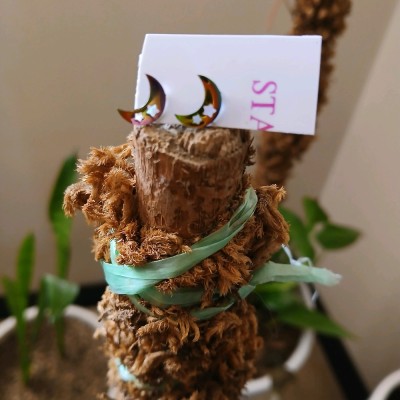 گوشواره استیل رنگین کمانی مدل ماه و ستاره