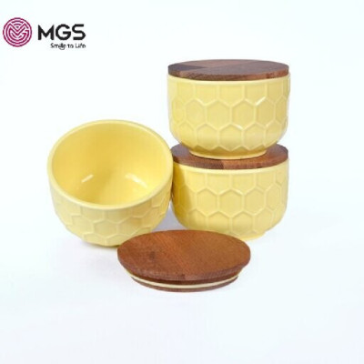 ظروف نگهدارنده درب چوبی زرد MGS مدل CF3021 ( ست 3 عددی )