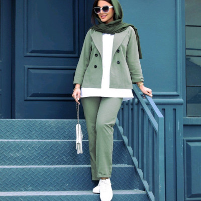 مانتو شلوار زنانه کتان مدل سه تیکه اسپرت