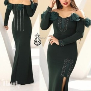 پیراهن مهمانی زنانه غواصی نگین کاری شده مدل گلسا-145812