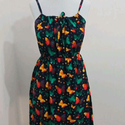 پیراهن روزمره زنانه نخی مدل بندی کوتاه