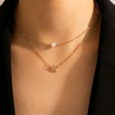 گردنبند دولاین استیل ستاره و مروارید