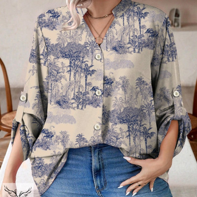 شومیز مجلسی یقه هفت جلو دکمه بازشو آستین پاگن-142779