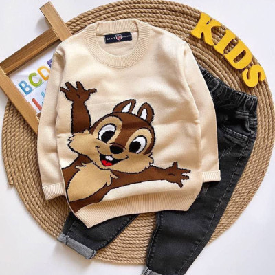 بلوز تک (گپ) دخترانه طرح سنجاب مناسب 2 تا 9 سال