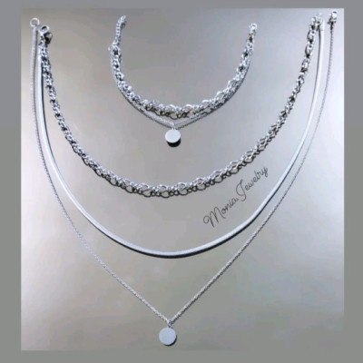 گردنبند سه لاین استیل و دستبند دولاین با آویز سکه